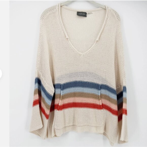 wooden ships knit kangaroo pocket LSV stripe nautical relaxed sweater women S - Picture 2 of 9